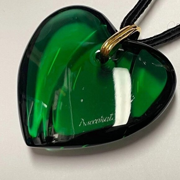 Baccarat Heart Crystal Pendant Necklace Green Limited France Jewelry Gift Rare - Picture 3 of 6
